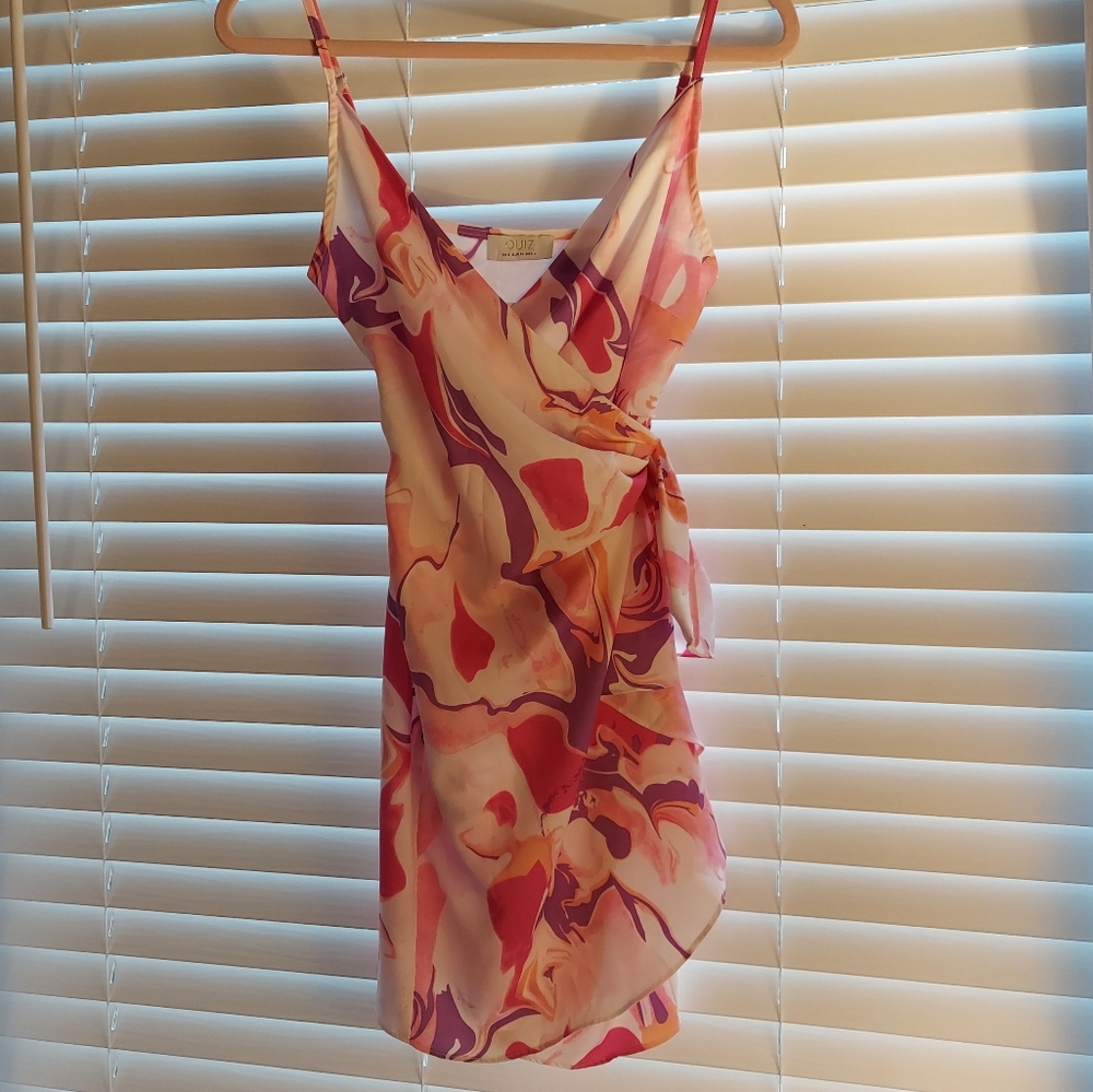 Quiz Womens Pink Satin Marble Print Wrap Mini Dress